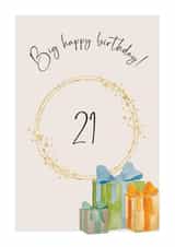 Classic 21st Birthday Card - Big Birthday - Watercolour Presents created by Heather Trefusis Art