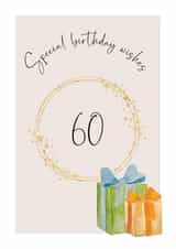 Classic 60th Birthday Card - Special Wishes - Watercolour Presents created by Heather Trefusis Art