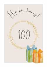 Classic 100th Birthday Card - Hip Hip Hooray - Watercolour Presents created by Heather Trefusis Art