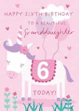Cute 6th Birthday Card - For Granddaughter - Cartoon Unicorn created by Juniper and Rose Studio