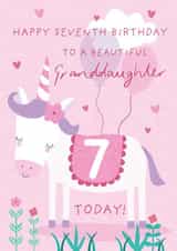Cute 7th Birthday Card - For Granddaughter - Cartoon Unicorn created by Juniper and Rose Studio