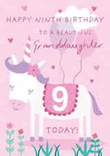 Cute 9th Birthday Card - For Granddaughter - Cartoon Unicorn created by Juniper and Rose Studio