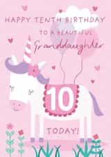 Cute 10th Birthday Card - For Granddaughter - Cartoon Unicorn created by Juniper and Rose Studio