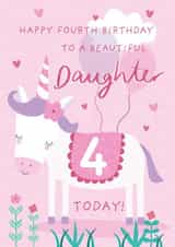 Cute 4th Birthday Card - For Daughter - Cartoon Unicorn created by Juniper and Rose Studio