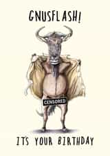 Funny Birthday Card - Naughty Gnu Flashing - Pun created by Bewilderbeest