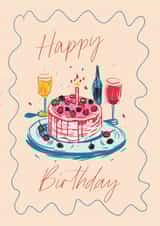 Happy Birthday Card | Hand Drawn Illustration | Cake, Fizz & Candles created by Feel Good Supplies