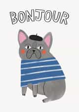 Cute Frenchie Thinking of You Card - Send A Smile -  Hello - French Bulldog created by Alice Mole Illustration