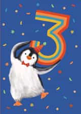Cute 3rd Birthday Card - Illustrated Penguin created by Debbie Daley Illustrations