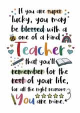 One of a Kind Teacher - Heartfelt Thank You Teacher Card created by And You Can Quote Me