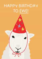 Punny Birthday Card - Happy Birthday to Ewe - Sheep Pun created by Puns and Needles