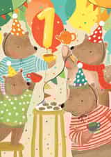 Cute 1st Birthday Card - Teddy Bear Party - Age 1 created by Louise Tiler