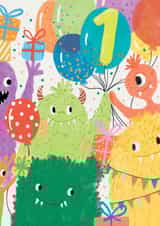 Cute 1st Birthday Card - Monster Party - Age 1 created by Louise Tiler