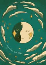 Pretty Anniversary Card - Moon and Stars - Romantic created by Lione & Sheikh