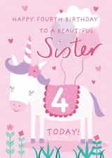 Cute 4th Birthday Card - For Sister - Unicorn created by Juniper and Rose Studio