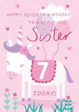 Cute 7th Birthday Card - For Sister - Unicorn created by Juniper and Rose Studio