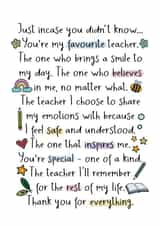 Heartfelt Thank You Card - For Teacher - Sentimental created by And You Can Quote Me