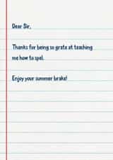 Funny Thank You Card - For Teacher - Spel Grate Sir created by The Buddy Fernandez Card Co.