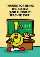 Cute Thank you Teacher Card - Mr. Happy - Best & Funniest Teacher created by Mr. Men