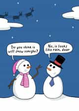 Funny Christmas Card - Snowmen Weather Report - Reindeer Rain, Dear Joke created by Running with Scissors
