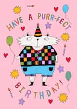 Cute Birthday Card - Have a Purr-fect Birthday - Cat created by PonkyWots