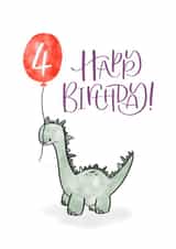 Cute 4th Birthday Card - Cartoon Dinosaur created by Magpie Designs UK