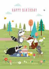 Cute Birthday Card - Woodland Animals - Picnic created by Little Stringers