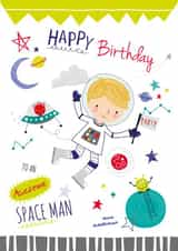 Kids Birthday Space Man Alien Astronaut Card created by Little Stringers
