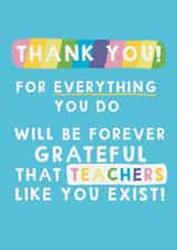 Cute Thank you Card - For Teacher - Forever Grateful created by Giddy Kipper