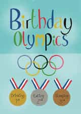 Funny Olympic birthday card - drinking, eating, sleeping created by Designs by Orrinea