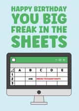 Funny and cheeky birthday card for the spreadsheet geek in your life. created by Prints With Personality