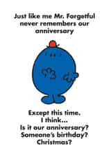 Funny Anniversary card - Mr. Men - Mr. Forgetful created by Mr. Men