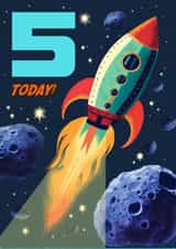 5th birthday cool space rocket card created by Rocket68