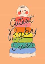 Adorable New Baby Card - Cutest Baby Ever - Vintage Rainbow Stacker Toy created by Emma Brooks Creative