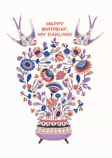 Retro Scandi Style Birds and Flowers - Birthday Card for Friends and Loved Ones created by THE PRINTED SQUARE STUDIO