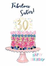 Sister 30th birthday cake card created by Katie Phythian Design