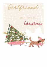 Classic Christmas Card - For Girlfriend - Cute Sausage Dog Christmas Tree Sleigh created by SABIVO Design by Sabina