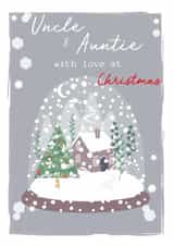 Classic Christmas Card - For Uncle and Auntie - Cute Mountain House in Snowglobe created by SABIVO Design by Sabina