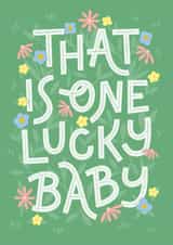 One Lucky Baby! - Cute Botanical New Baby Pregnancy Card created by by Rachel Manzano