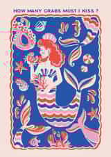 Arty Friendship Card - For Her - Single - Mermaid Kissing Crabs created by THE PRINTED SQUARE STUDIO