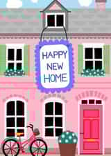 Cute New Home Card - Pink House With Bicycle created by EllaBellaBlue