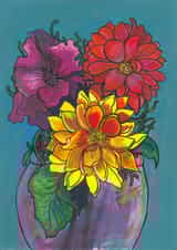 Dahlia card floral still life, thinking of you blank card created by Plant Based Paintings