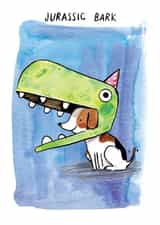 Funny Birthday Card - Jurassic Bark - Dog and Dinosaur Pun created by Jelly Armchair