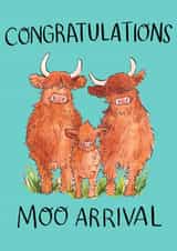 Cute New Baby Card - Highland Cow - Moo Arrival created by Jelly Armchair