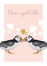 Cute anniversary card - Puffins - You're a great catch created by Heather Trefusis Art