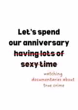 Funny Anniversary card - Sexy time to documentaries about true crime created by Victoria Grace Designs