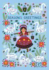 Pretty Christmas Card Twelve Days Of Christmas - Swans Swimming & Maids Milking created by Pear Tree Press