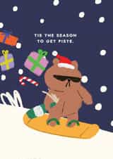 Funny Christmas Card - Skiing Pun - Cool Bear - Piste created by JOLLY AWESOME