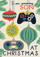 Retro Christmas Card - For Son - Gamer Baubles created by Laura Darrington Design Ltd.