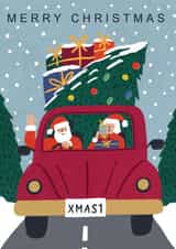 Retro Christmas Card - Santa & Mrs Claus - Driving Home For Christmas created by Laura Darrington Design Ltd.