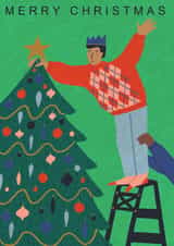 Retro Christmas Card - Christmas Tree Decorating created by Laura Darrington Design Ltd.